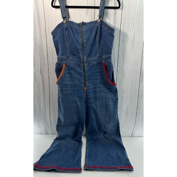 Reimagined Embroidered Retro Style Hollister Overalls Size Large - Picture 1 of 14